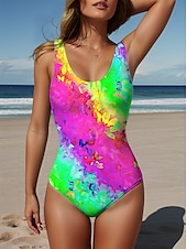 abordables Maillots de bain une pièce-Maillots de bain femmes maillot de bain une pièce imprimé papillon multicolore sans manches col rond tissu extensible mode plage été disponible en plusieurs tailles