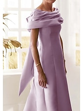 billige LILLA-A-Linje Kveldsdrakt Elegant Kjole Formell Gulvlengde Uten Ermer Off Shoulder Sateng med Sløyfe(r) Folder