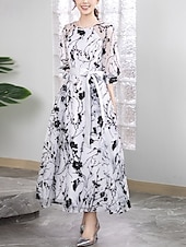 preiswerte Bodenlänge-A-Linien-Kleid, formelles, elegantes Vintage-Kleid für die Mutter der Braut, durchsichtiger Rundhalsausschnitt, knöchellang, Chiffon, halbe Ärmel mit Spitzenstickerei 2025