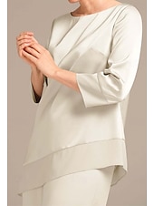 preiswerte Hosenanzüge für Mama-Overall  Hosenanzug Brautmutter Elegant Einfach Minimalistisch Boot-Ausschnitt Bodenlänglich Satin 3/4 Länge Ärmel Wrap enthalten mit Einfarbig 2025