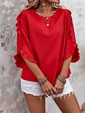 ieftine Bluze simple-Pentru femei Bluză Culoare solidă Elegant Zilnic Stilat Lungime Manșon 3/4 Stil Nautic Topuri obișnuite Zilnic Muncă Concediu Negru Roșu-aprins Trifoi Kaki Vară Primăvară Toamnă