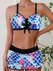 billiga Bikinis-Dam Badkläder Bikini Pojkeben Baddräkt Öppen rygg Hög midja Smal Semester Standkläder Grafisk V-hals Ärmlös Baddräkter