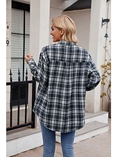 cheap Women&#039;s Graphic Tops-Women&#039;s Shirt Boho Shirt Dressy Tops Plaid Casual Boho Long Sleeve Bishop Sleeve V Neck Long Tops Work Daily Going out Pink Dusty Blue Purple Khaki Dark Gray Spring Fall