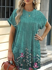 levne Boho šaty-Dámské Mini šaty Volnočasové šaty Tričkové šaty Boho šaty stylové Na běžné nošení Dovolená Denní Běžný Květinový S lístky Krátký rukáv Tričkový Vodní modrá Hnědá Trávová zelená Léto