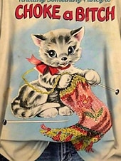billige Kunst &amp; Design t-skjorte-Dame T skjorte Årgang Fritid Kortermet Rund hals Vanlige topper Daglig Trykt mønster Gul Sommer