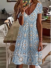 abordables Vestidos Florales Impresos-Mujer Normal Talla EU / US Vestido Midi Vestido bohemio de manga larga Vestido de verano Vestido elegante Elegante Bohemia Tropical Mariposa Vacaciones Hogar Trabajo Holgado Floral Geométrico Manga