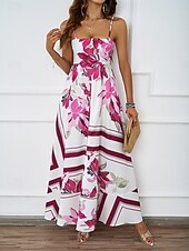economico Abiti eleganti floreali-Per donna Vestito maxi Abito casual Abiti Boho Chic Boemia stile sveglio Moda Da mare Giornaliero Spiaggia Morbido Floreale Fantasia geometrica Senza maniche Con bretelline Blu Fucsia Estate