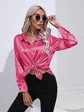 cheap Work Tops-Women&#039;s Shirt Boho Shirt Dressy Tops Plain Casual Boho Long Sleeve Bishop Sleeve Shirt Collar Regular Tops Party Evening Wear Daily Evening Party Glitter Silver Black Yellow Red Royal Blue Summer