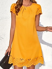 preiswerte Lässiges schwarzes Kleid-Damen Minikleid schwarzes kleid Casual kleid Basic Brautkleider schlicht Urlaub Täglich Regular Fit Glatt Kurzarm Rundhalsausschnitt Schwarz Gelb Rosa Blau Sommer