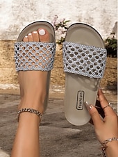 cheap Vacation Sandals-Women&#039;s Comfortable Slide Sandals with Woven Upper - Casual Summer Footwear for Beach, Vacation and Everyday Wear