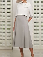 preiswerte Mamas Kleidersets-Zweiteiliges Mutter der Braut Kleid Hochzeitsgast Kirche Eleganter Schmuckkragen Knöchellang Stretch Satin 3/4-lang Ärmel Kurze Jacke Röcke mit Schleife(n) Derby Kleid Renntag Kleid 2025