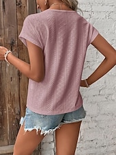 economico Top in Pizzo-Top in pizzo bianco elegante da donna con occhiello top basic casual semplice regolare maniche corte scollatura a V patchwork in pizzo regolare quotidiano romantico fine settimana top petite estivi