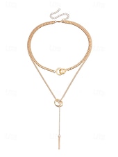 voordelige Dames ketting-gelaagde zilveren ketting met cirkel- en staafhanger, minimalistische statement sieraden voor vrouwen, perfect voor feestjes, dates en dagelijks gebruik