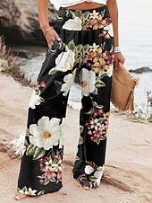 economico gamba larga e vita alta-Per donna Sfacciato Di tendenza Streetwear Lunghezza intera Vita alta Floreale Tasche Cinturino elastico comodo Morbido Comodo Media elasticità Strada Per uscire Rosso rubino Nero Verde salvia Grigio