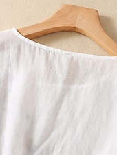 abordables Chemises-Femmes Chemise Chemisier Chemises en coton et lin Couleur Unie Basique Occasionnel manche longue Col ras du cou Hauts Réguliers Quotidien Broderie Blanche Rose Claire Fuchsia Vert Été Printemps