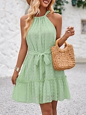 ieftine Rochii de soare-Pentru femei Rochie Mini Rochie casual Rochie A line Stilat De Bază Casual Vacanță Zilnic Fit regulat Simplu Fără manșon Gâtul halter Trifoi Caisă Vară