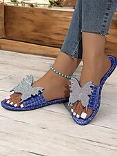 economico Infradito da Vacanza-sandali da donna con farfalla e strass blu – eleganti calzature estive per la spiaggia, le vacanze e gli outfit casual