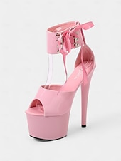 cheap Dress Sandals-Black Patent Leather Platform Sandals with Lace-Up Ankle Straps – Sexy Women&#039;s High Heel Shoes for Club and Dance