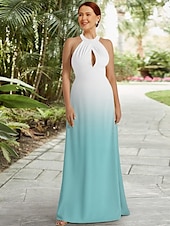 baratos Comprimento do chão-mãe da noiva vestido linha a casamento na praia com capa removível elegante decote halter comprimento até o chão ombre chiffon franzido sem mangas com detalhes franzidos 2025