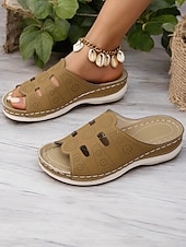 cheap Comfort Sandals-Women&#039;s Red Slip-On Sandals with Cut-Out Design, Comfortable Sole and Casual Style for Summer Wear and Daily Outings