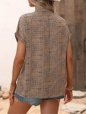 billige Boho t-skjorte-Dame T skjorte Geometrisk Mote Moderne Fritid Kortermet Hals med hakk Vanlige topper Daglig Helg Trykt mønster Hvit Kakifarget Sommer Vår