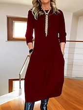 ieftine Rochii Albe Casual-Pentru femei Rochie Maxi Rochii Tricou Stilat Casual Vacanță Zilnic Fit regulat Simplu Manșon Lung Stil Nautic Negru Alb Roșu-aprins Bleumarin Primăvară Toamnă