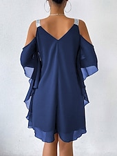 ieftine Rochii din chiffon-Pentru femei Rochie Mini Rochie de Cocktail Rochie pentru invitata de nunta Rochii din Șifon Elegant Un umăr rece Zilnic Potrivire Largă Culoare solidă Fără manșon În V Bleumarin Vară Primăvară Toamnă