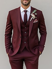 abordables Trajes de boda-Trajes de boda para hombres negro burdeos verano color sólido estándar de 3 piezas de un solo boton