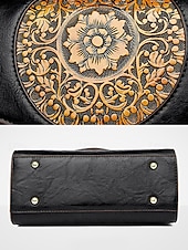 olcso Kézitáskák és bevásárlótáskák-vintage virágos gravírozott műbőr kézitáska – női retro crossbody táska felső fogantyúval alkalmi és hivatalos alkalmakra bor fekete fehér