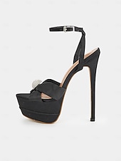 cheap Nightlife Party-Women&#039;s Satin Platform Stiletto Heels – Rhinestone Embellished Open-Toe Wedding Shoes for Brides and Glamorous Events