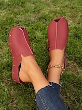 olcso Kényelmes szandálok-női peep-toe wedge öszvérek csatos pántokkal és szegecses díszítéssel – kényelmes felbújós szandál hétköznapi viselethez és nyári kirándulásokhoz
