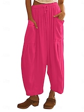 preiswerte Schlichte Hose aus Baumwollleinen-Damen Shorts aus Baumwollleinen Leinen-inspirierte Hosen Hose aus Baumwollleinen Mode Streetwear Knöchellang Mittlere Taillenlinie Einfach Tasche Elastischer Bund Bequem Weich Mikroelastisch Outdoor
