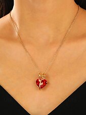 preiswerte Halskette für Damen-Damenhalskette mit rotem Herzanhänger und schwarzem Rosendesign – romantischer Gothic-Schmuck für den Valentinstag, Partys und besondere Anlässe