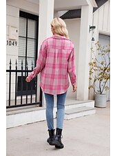 cheap Women&#039;s Graphic Tops-Women&#039;s Shirt Boho Shirt Dressy Tops Plaid Casual Boho Long Sleeve Bishop Sleeve V Neck Long Tops Work Daily Going out Pink Dusty Blue Purple Khaki Dark Gray Spring Fall