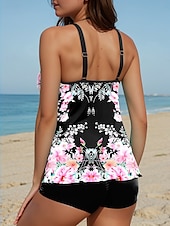abordables Tankinis-Maillots de bain pour femmes Tankini 2 Pièces Maillot de bain Boy Leg Dos Nu Vacances Plage Floral Col U Sans Manches Maillots de bain