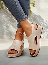 abordables Sandales Décontractées-sandales compensées découpées noires pour femmes avec détails cloutés et semelle plateforme confortable - chaussures d&#039;été tendance pour les sorties décontractées et à la plage