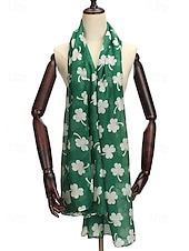 economico Sciarpe da donna-sciarpa trifoglio di San Patrizio per donna, leggera sciarpa con stampa trifoglio, accessorio verde festoso per feste, celebrazioni e uso quotidiano