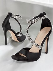 cheap Formal-Women&#039;s Rhinestone-Embellished Stiletto Heels – Elegant Open-Toe Wedding Sandals for Brides and Formal Events