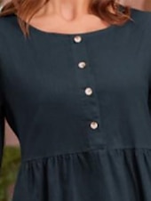 preiswerte Kleider-Damen Langes Kleid Maxikleid Baumwoll-Leinen-Kleider Freizeitkleid Basic Lässig Urlaub Täglich Normale Passform Einfach Kurzarm Rundhalsausschnitt Marineblau Grün Khaki Sommer