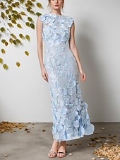preiswerte Cocktailkleider-Etuikleid/Säulenkleid, elegantes Hochzeitskleid, knöchellang, ärmellos, mit 3D-Blumenspitzenapplikationen 2025