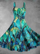 abordables Robes fleuries décontractées-Femme Robe mi-longue Robe d&#039;été mode Décontractées Vacances Intérieur Rendez-vous Ajustable Graphic Sans Manches A Bretelles Jaune Vert Claire Vert foncé Vert Eté
