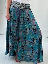 abordables pierna ancha y cintura alta-Mujer Perneras anchas Chinos Vacaciones Hawaiano Longitud total Alta cintura Cachemir Cintura elástica Estampado Confortable Suave Cómodo Microelástico Exterior Calle Rojo Verde Trébol Verano