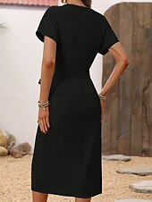 levne Pracovní šaty-Dámské Midi šaty Plášťové šaty Elegantní Denní Rande Běžný Krátký rukáv Do V Černá Meruňková Léto