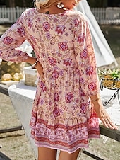 preiswerte Ausgefallene Kleider-Damen Minikleid Casual kleid Boho Chic Kleider Boho-Kleid Böhmen Kuschelig Stilvoll Urlaub Täglich Strand Lockere Passform Graphic Langarm V Ausschnitt Rote Grün Frühling Herbst