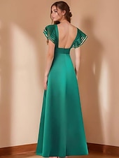 baratos VERDE-Vestido de noite em linha a, vestido elegante, festa formal, comprimento até o chão, sem mangas, decote em v, cinto/faixa, cetim com fenda 2025