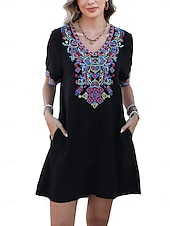 ieftine Rochii Boho-Ziua Îndrăgostiților Pentru femei Normal Rochie Mini Rochii Boho Chic Rochie A line Rochie Boho Boemia Stilat Clasic Cu Mâneci La Cot Vacanță Petrecere Zilnic Potrivire Formă Geometric Simplu Manșon