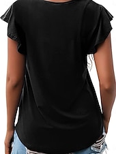 cheap Plain tee-Women&#039;s T Shirt Plain Fashion Modern Casual Short Sleeve Crew Neck Regular Tops Daily Weekend Ruffle Black Pink Gray Summer Spring