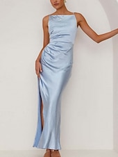 abordables Vestidos de fiesta-Mujer Vestido maxi Vestido de Fiesta Vestido de raso Elegante Sensual Formal Fiesta Invitado a la boda Pedida Ajuste regular Plano Sin Mangas Cuello Barco Negro Rosa Azul Piscina Verde Trébol Verano