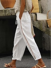 billige Straight-Leg Bukser-Dame Joggebukser kinesisk Mote Gatemote Ankel-lengde Høy Midje عادي Blonde Lomme Elastisk midje comfy Myk Bekvem Mikroelastisk utendørs Gate Svart Hvit Kakifarget Grå Sommer Normal