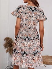 ieftine Rochii Boho-Pentru femei Rochie Lunga Rochie Maxi Rochie de epoca Rochie casual Rochie leagăn Rochie Boho Stilat Casual Vacanță Zilnic Potrivire Formă Floral Manșon scurt În V Roz Îmbujorat Caisă Vară Primăvară